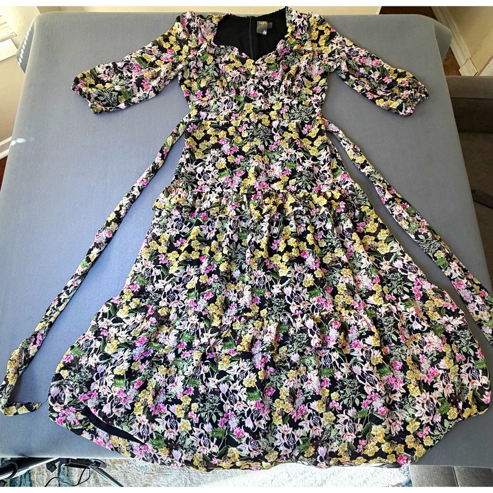 Taylor Floral Maxi Dress Size 8 Tiered Ruffle Boho Cottagecore Prairie